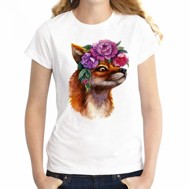 

Women's T Shirt Floral Fabulous Fox Flower Artsy Girl's Tee