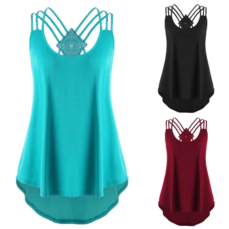 

Ladies Bandages Sleeveless Vest Top High Low female Tank Top Notes Strappy Tank Tops Polyester Sexy big size shirt