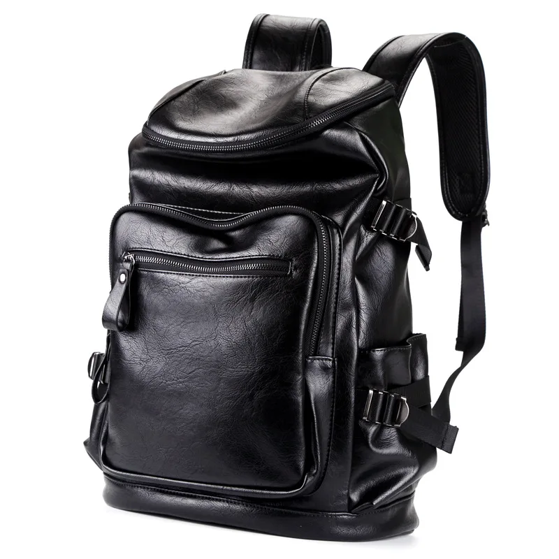 Fashion Large Capacity Black Rucksack Men Travel Bag Waterproof Leather Backpack Men School Luggage For Boy Laptop Shoulder Bag