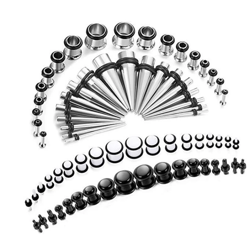 72 Pieces Stainless Steel Taper Ear Stretching Kit UV Acrylic Plug Gauges For Women Men Body Piercing Jewelry 14G-00G AW4021 | Украшения и