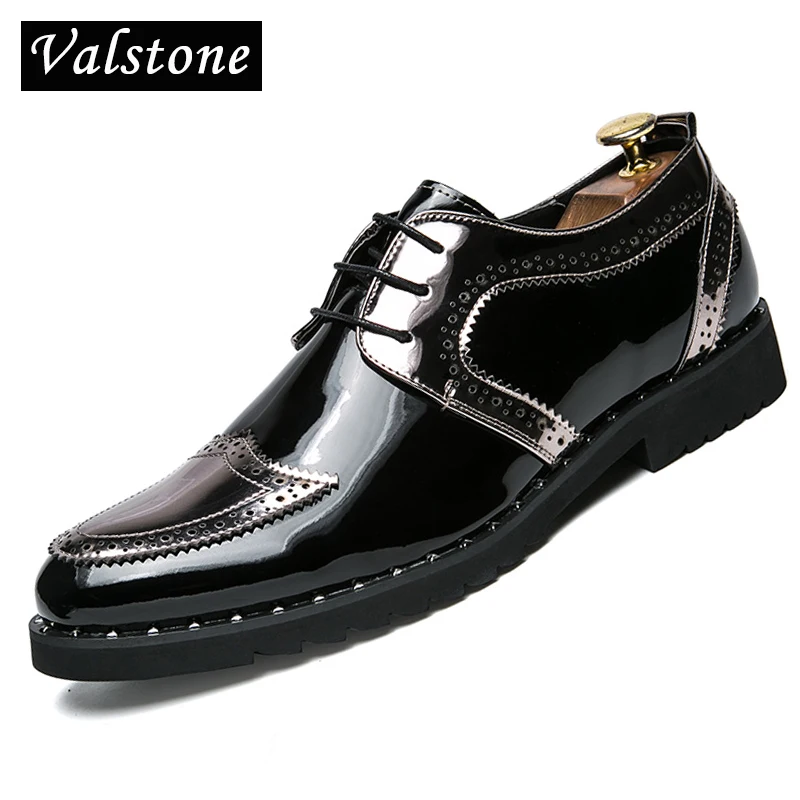

Valstone Men's Casual Leather Shoes Rubber sneakers Men British Brogues Gold oxford shoes moccasins loafers silver large size 48