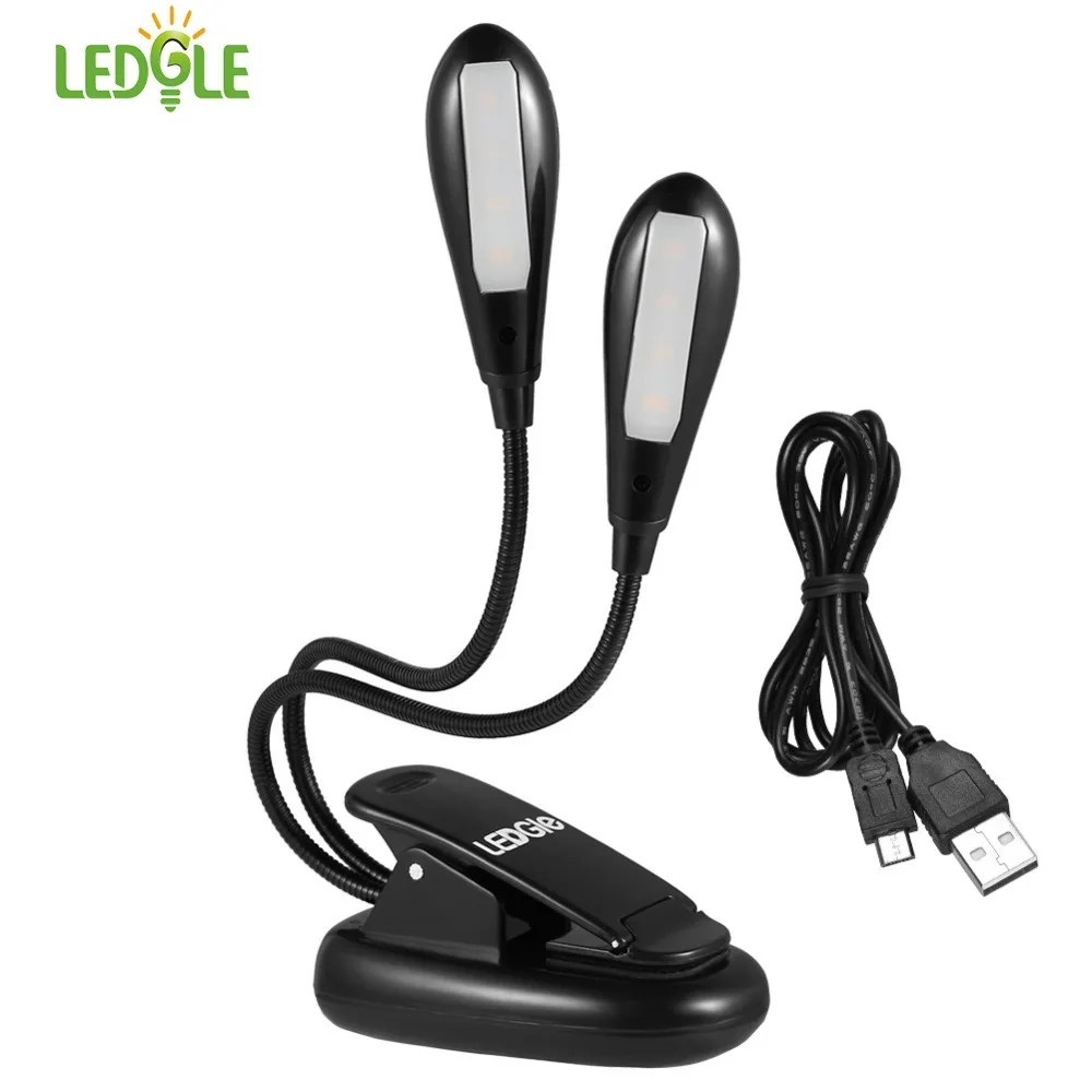 

LEDGLE Rechargeable Book Lights Efficient LED Book Light Easy Clip-on Reading Lamps Brightness Modes Warm White USB Black