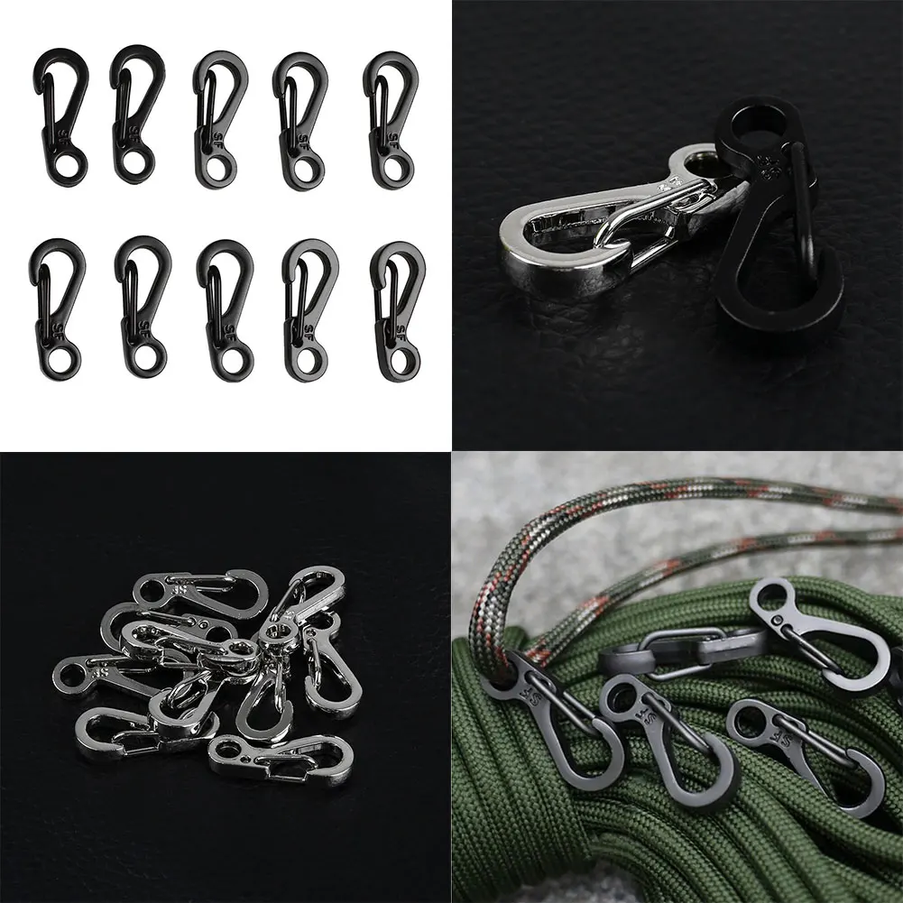 10 قطع البسيطة الربيع التصفيق خاصية حجم حقيبة على ظهره المفاتيح الرجال EDC Carabiners معدات التخييم في الهواء الطلق Paracord أداة اللون عشوائي
