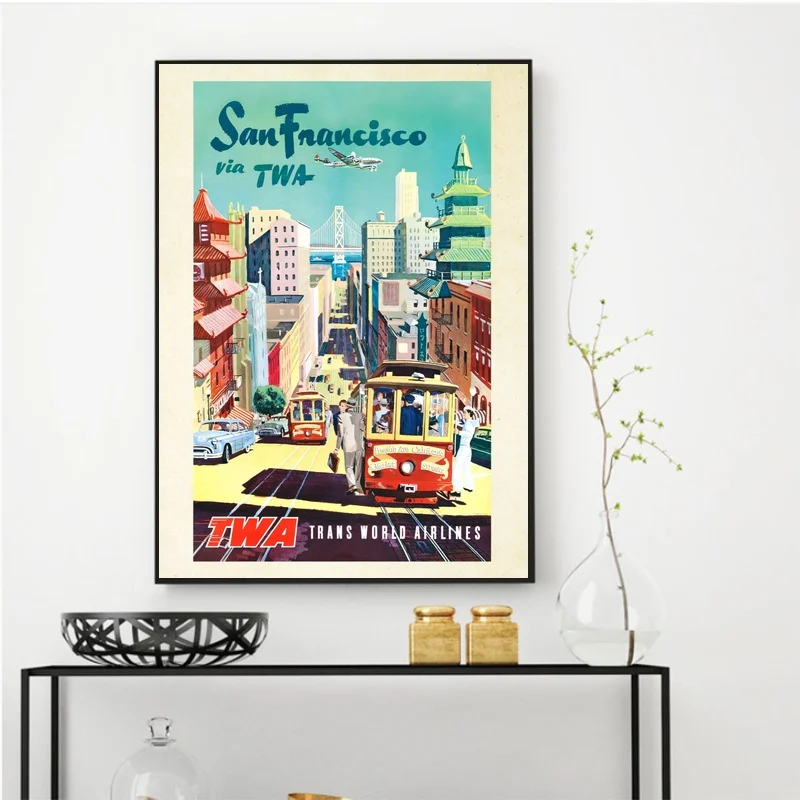 

San Francisco Vintage Travel Poster Art Painting Wall Pictures For Living Room Home Decorative Bedroom No Frame