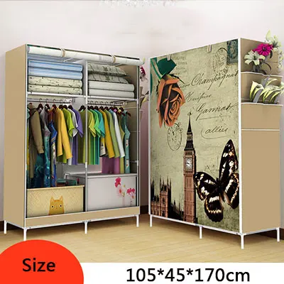 Простой складной шкаф из нетканого полотна DIY сборка для спальни шкаф для хранения одежды панорамный узор большой шкаф для одежды - Цвет: double rod