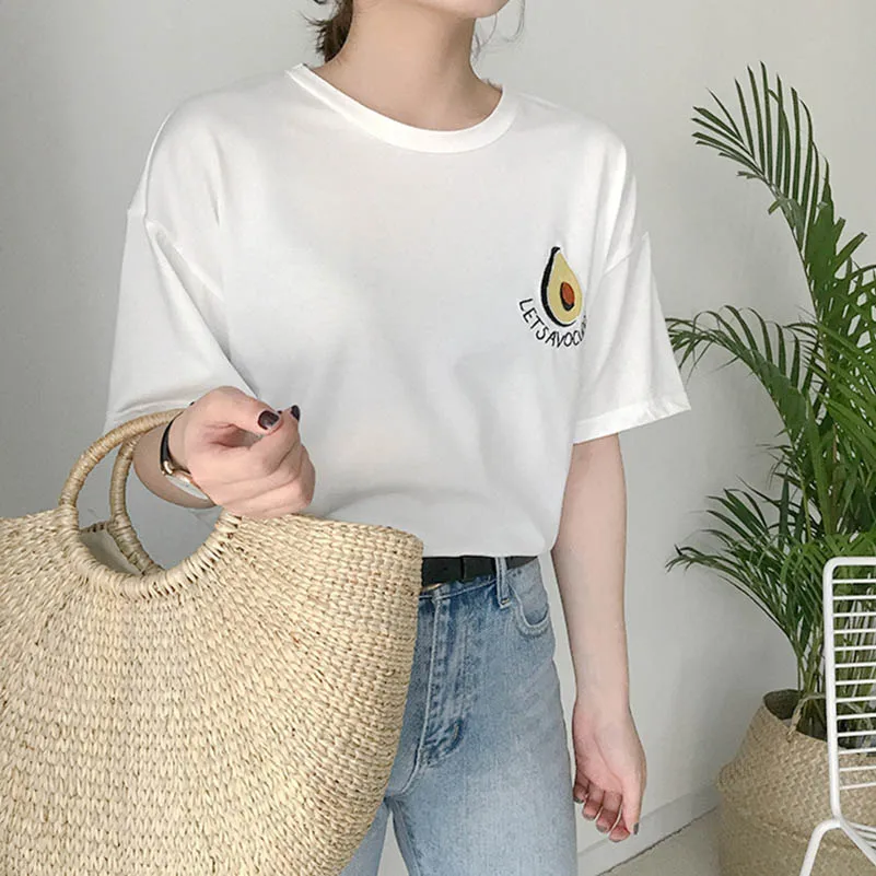 NiceMix 2019 новый летний милый авокадо Половина рукава Camiseta feminina футболка женская маленькая свежая Повседневная Женские футболки Свободная