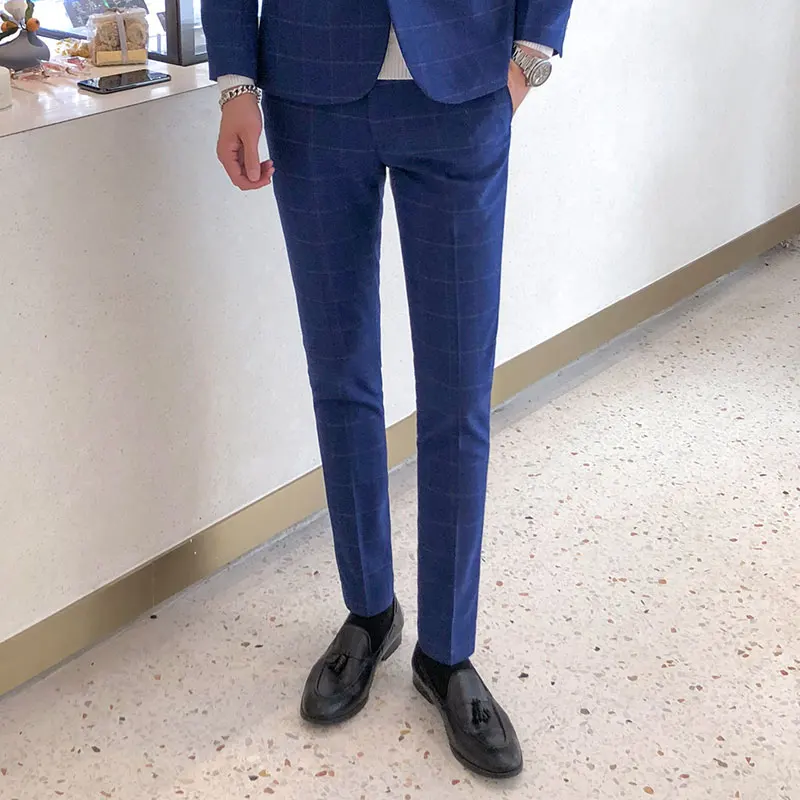 Men's pants/men's high-end cotton plaid slim business suit pants/men's high-end casual skinny pants 14 colors, size S - 5 xl Men's pants/men's high-end cotton plaid slim business suit pants/men's high-end casual skinny pants 14 colors, size S - 5 xl