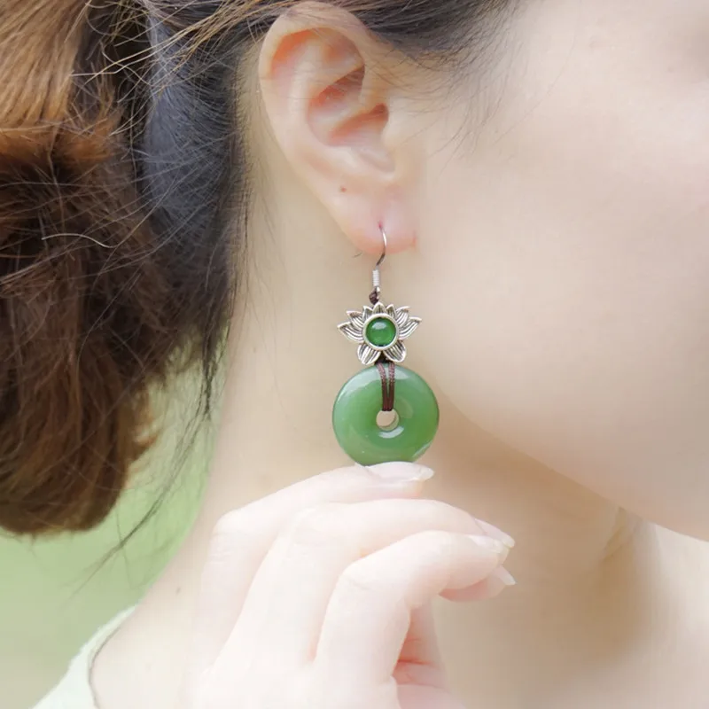 Yanting Ethnic Vintage Earrings For Women Aventurine Peace Buckle Earings Tibetan Silver Flower Handmade Earrings Brincos 012 (2)