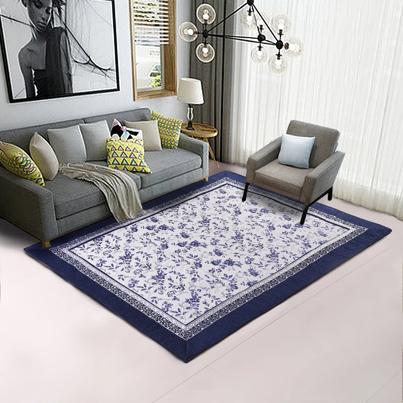 

High-density cotton mats simple Chinese carpet elegant blue and white blanket exported to Japan long-term look carpet