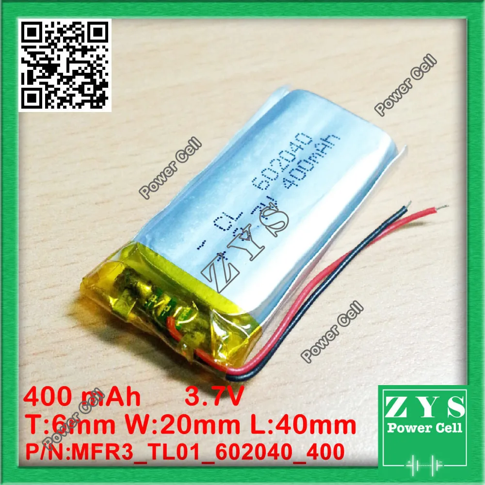602040 3.7V 400mah Lithium polymer Battery with Protection Board For