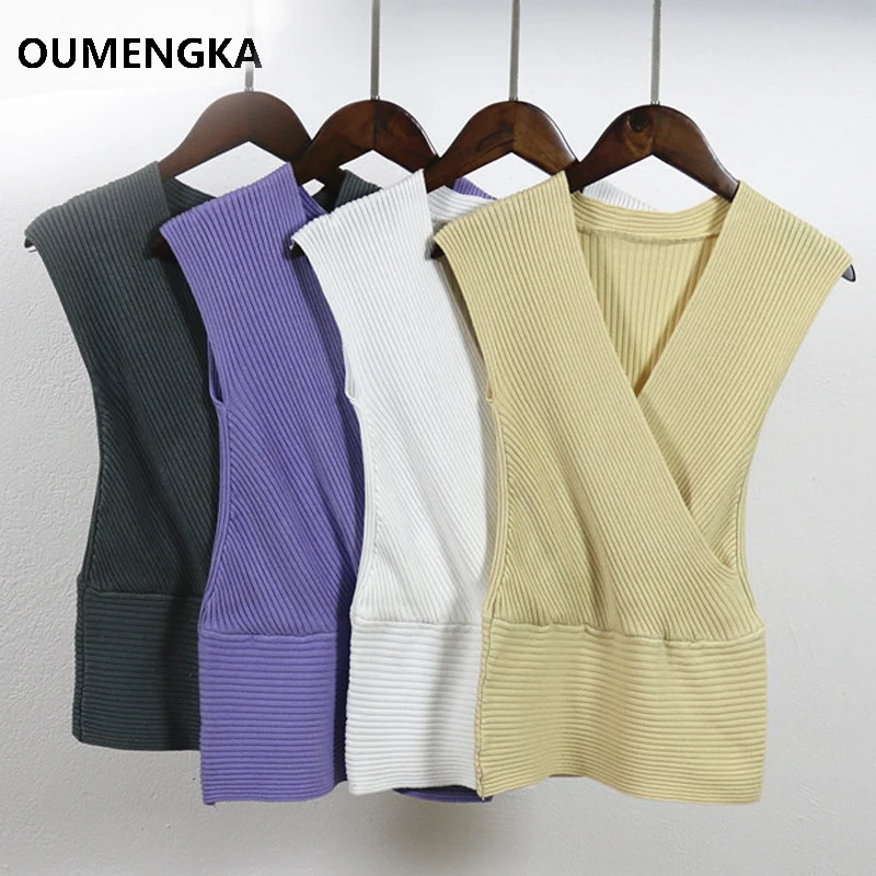 V Neck Slim Cross Knitting Pullovers Woman Sweater Fashion Sleeveless Good Elasticity Tanks Female New Sex Fashion Jumper Sweaters