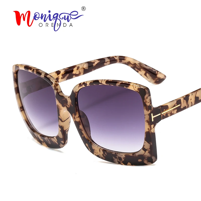 Новинка, большие квадратные солнцезащитные очки для женщин, Ретро стиль, фирменный дизайн, Т-образная леопардовая оправа, солнцезащитные очки для женщин, солнцезащитные очки oculos de sol