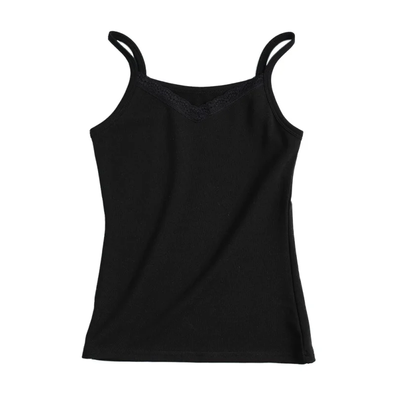 Women's Sexy Lingerie Breathable Plus Size Heating Warm Slim Lace V-Neck Solid Color Camisole Top