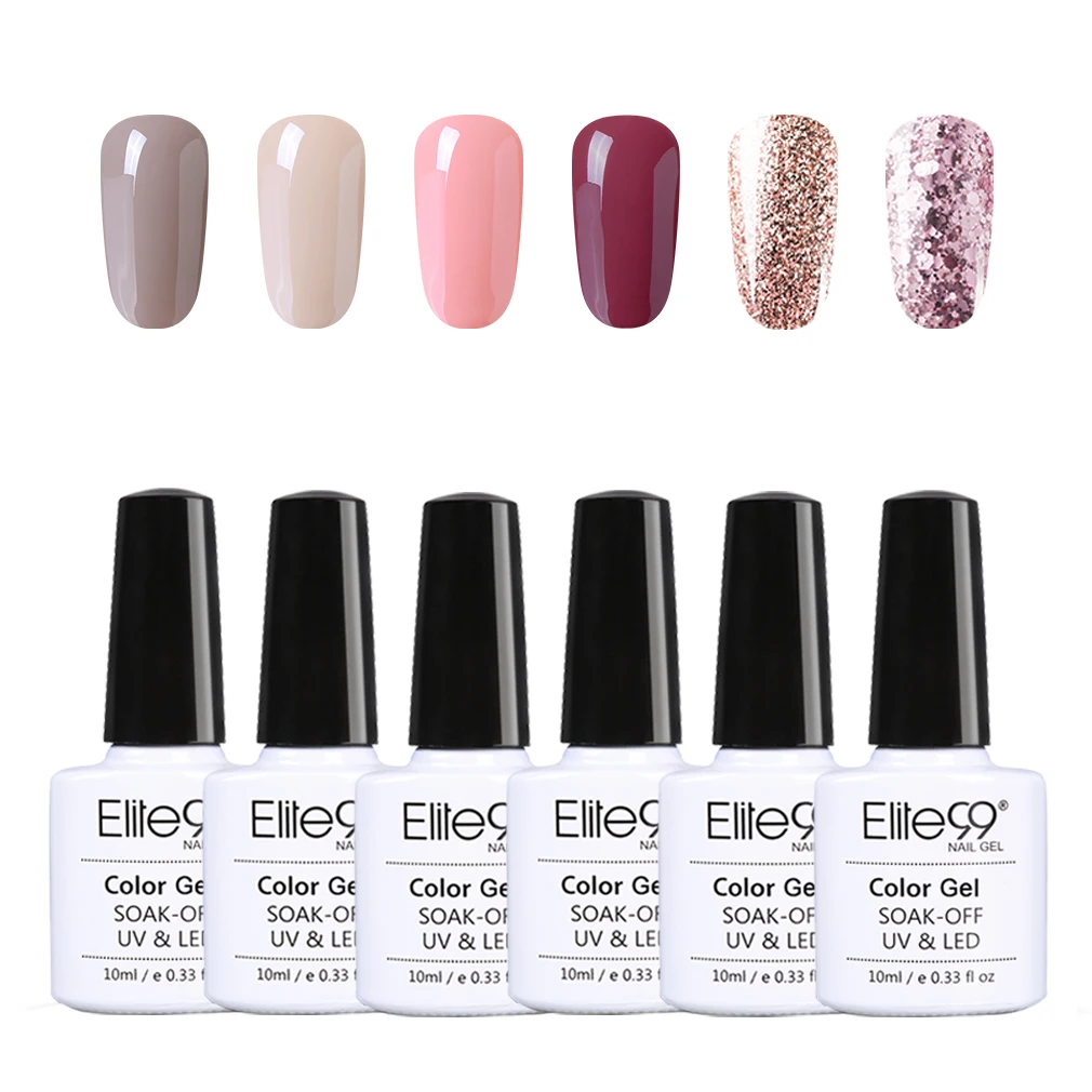 Elite99 Гель-лак набор Полупостоянный Vernis верхнее покрытие УФ светодиодный гель лак телесного цвета золотой сверкающий блеск лак для ногтей