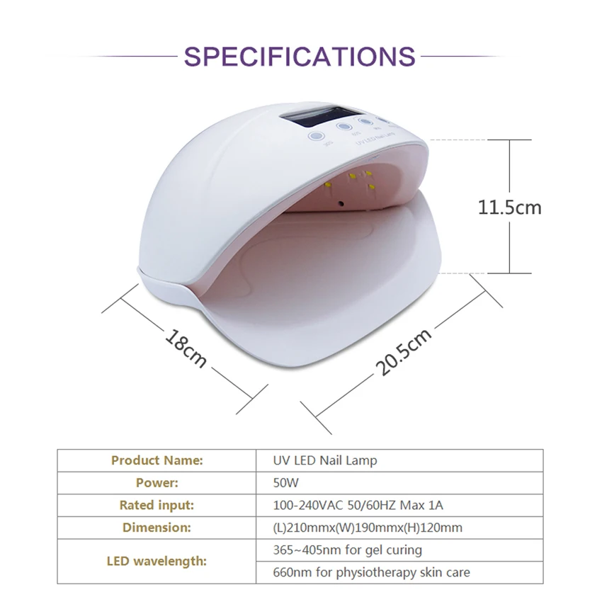 Secador de Unha com Lâmpada de Led uv 50w Sensor Automático Luz Solar de Unha para Manicure com Temporizadores Lcd Secador de Unha Gel Polonês 1 Secadores de unhas