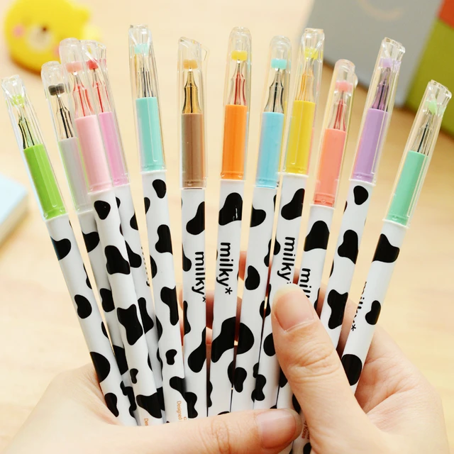 12 Pcs/lot Milky Gel Pen Kawaii Cow Pens Canetas Escolar Japanese  Stationery Zakka Papelaria Office Material School Supplies - AliExpress