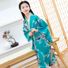 Новинка, платье для танцев с принтом для маленьких девочек, традиционное японское голубое кимоно для девочек, детское платье для костюмированной вечеринки, костюмы юката, размеры s, m, l