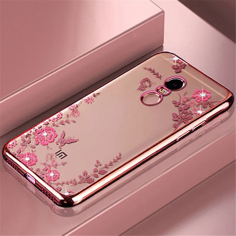 

Flower Diamonds Soft TPU Rhinestone Phone Case For Xiaomi Redmi 5 Case Floral Clear Cover For Xiaomi Redmi 5Plus Case 5.7" 5.99"