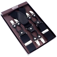 Модные черные кожаные подтяжки, 6 зажимы подтяжек, мужские винтажные повседневные подтяжки, брюки на подтяжках, ремень, подарок для отца/мужчины, 3,5*120 см