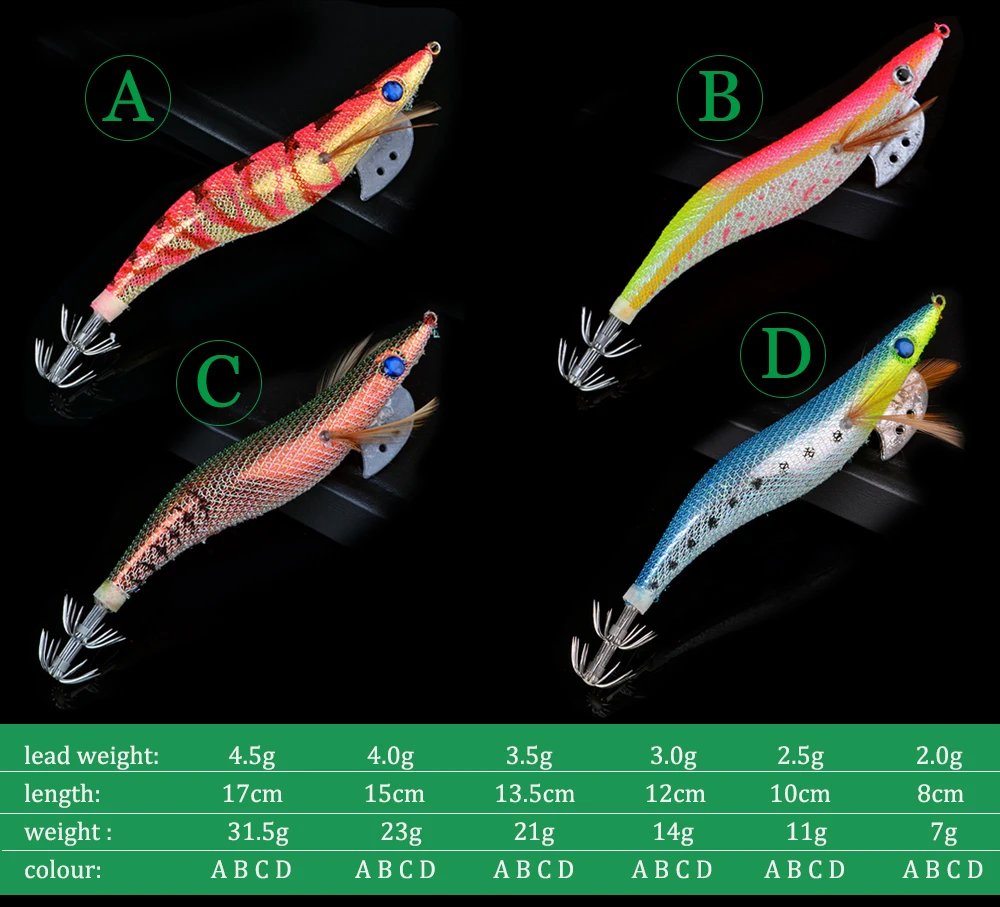 FTK 6 шт./лот 2 г, 2,5 г, 3г, 3,5 г, 4 г, 4,5 г искусственная светящаяся древесные креветки-кальмары Джиги отжимания кальмаров крюк peche аксессуары