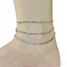 Горячая Кристалл 3 Ряда Rhinestone Ножной Браслет Цепи Лодыжки Браслеты Для Ног Ювелирные Изделия 1G7I 7GER BDU4