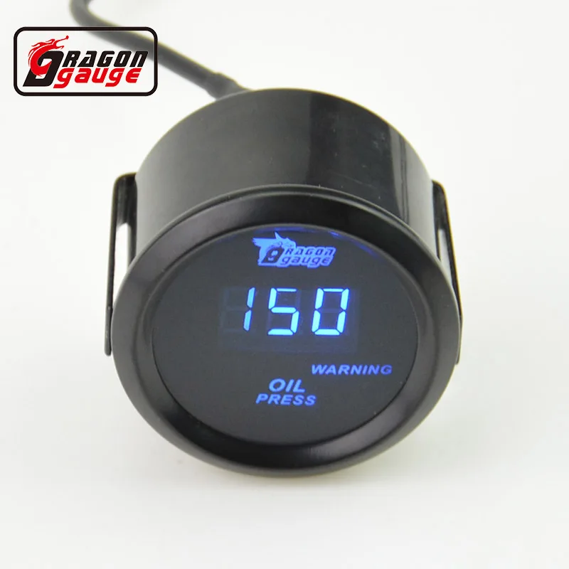 Dragon gauge Universal 52MM Blue LED Digital Oil Pressure Gauge Car Racing modified Gauge With Sensor 0-150 PSI free shipping