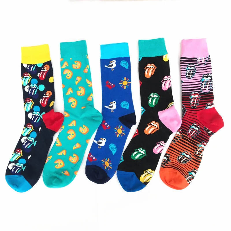 

Fashion Harajuku Happy Socks animal bird biscuit red lips Men Funny Socks Woman Cotton Hip Hop Art Street Crew Short Socks