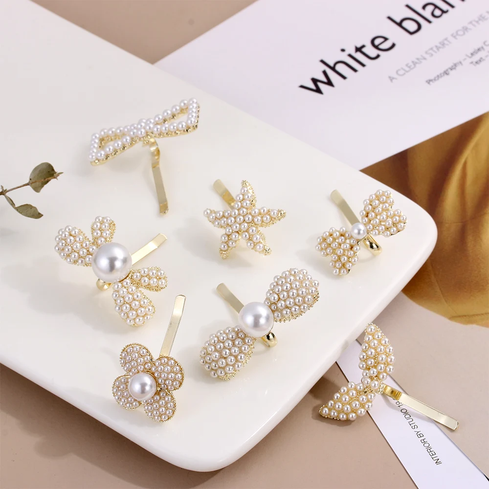 

Cute Mixed Shaped Hairpins Metal Gold Imitation Pearl Hair Clips Snap Barrettes Rhinestone Bow Star Flower Hair Accessories