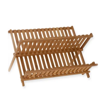 

Natural Bamboo Dish Drying Rack Flatware Holder Plate Storage Holder Plate Wooden Flatware Foldable Dish Rack(Wood Color)