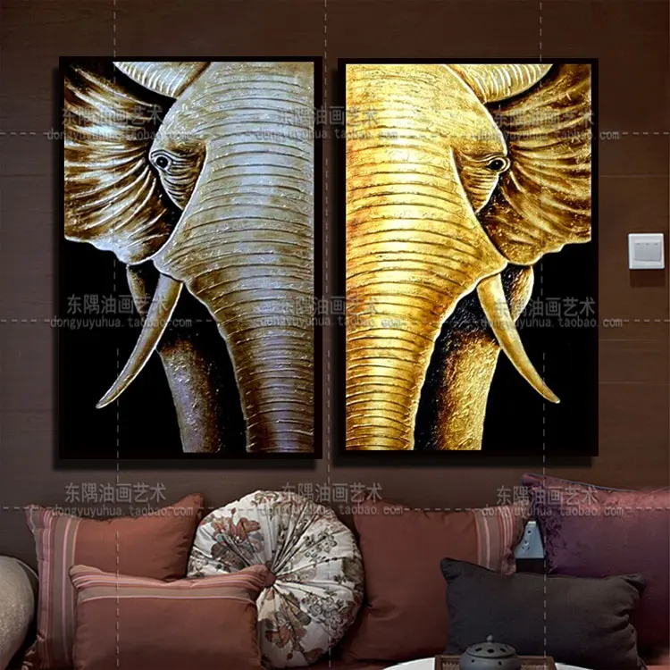 

Handpainted Golden Elephant zen room decoration Thai style Oil Painting on Canvas art animal canvas for living room wall