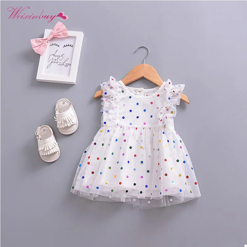 

Child Girls Casual Dress 2018 Princess Sequined Dot Ball Gown Mesh Kids Sleeveless Dresses Mini Vestidos for Girl Gifts