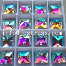 square shape sew on ab crystal 16 *16 mm glass stone ;fancy glass beads shiny sew on china wholesale price ;sew on stone