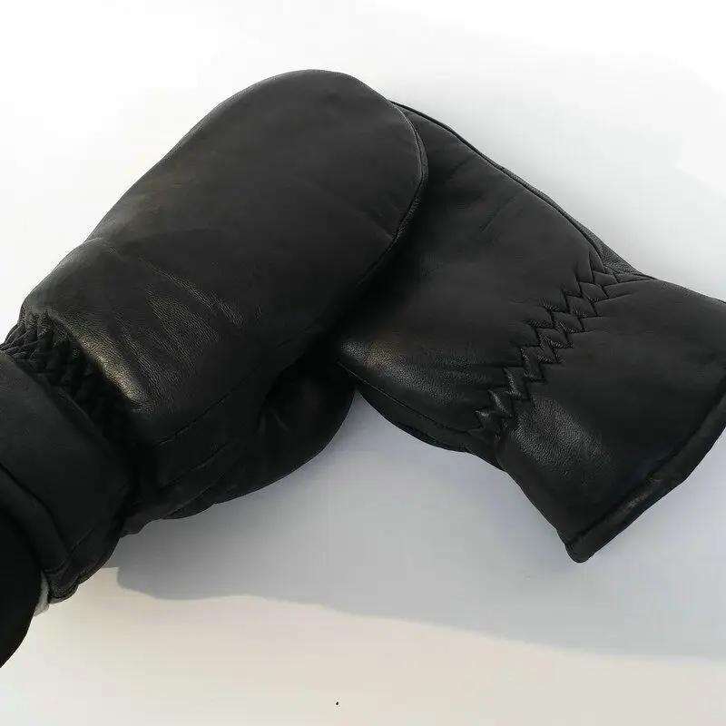 black Мужские перчатки из овчины, перчатки из натуральной кожи для мужчин, зимние уличные теплые меховые утепленные теплые перчатки - Цвет: black