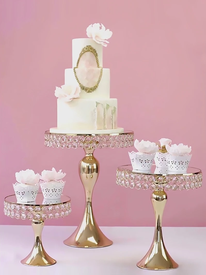 

5pcs wedding metal crystal gold cake stand table centerpiece cupcake tray display mermaid style crystal wedding cake table stand