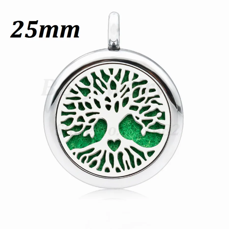 

26 Options Tree of life 25mm Magnet Silver Color Plain Perfume Essential Oil Diffuser Locket Pendant necklace(Free Chain&Pad)