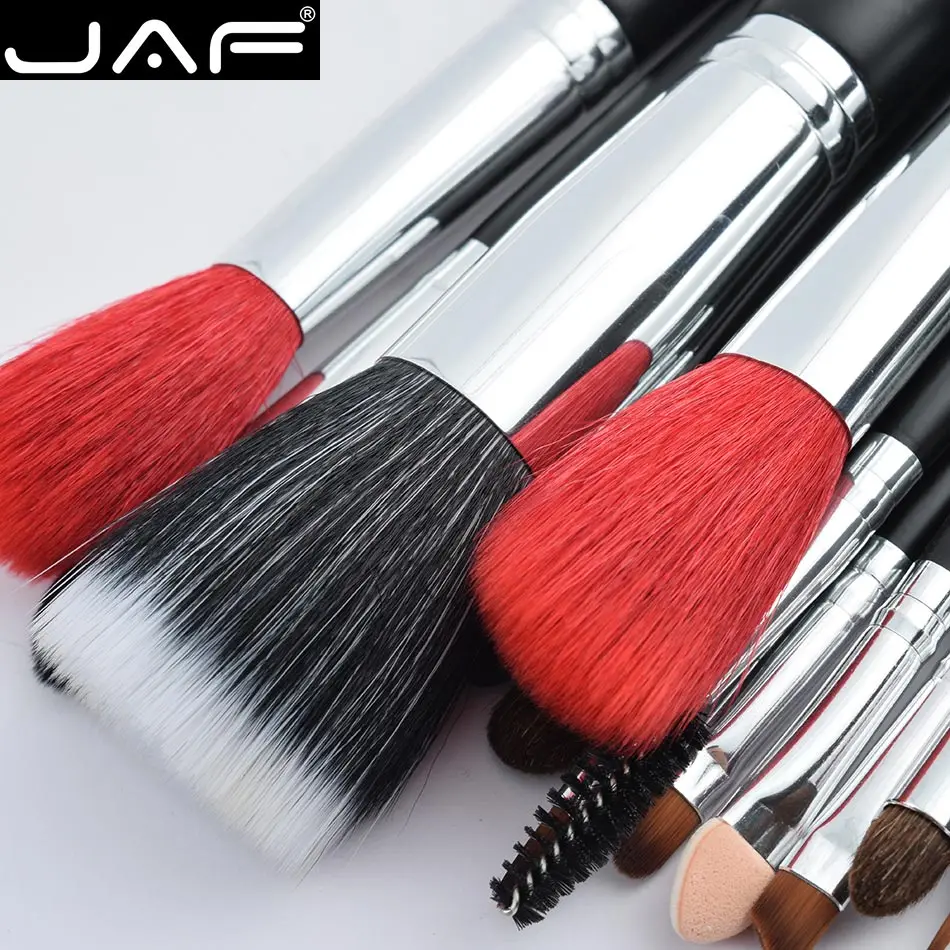 Tanie JAF 18 sztuk makijaż zestaw pędzli naturalne Super miękkie czerwone kozie włosy i kucyk włosia końskiego Studio na kosmetyki do makijażu dla wizażysty szczotki J1813AY B