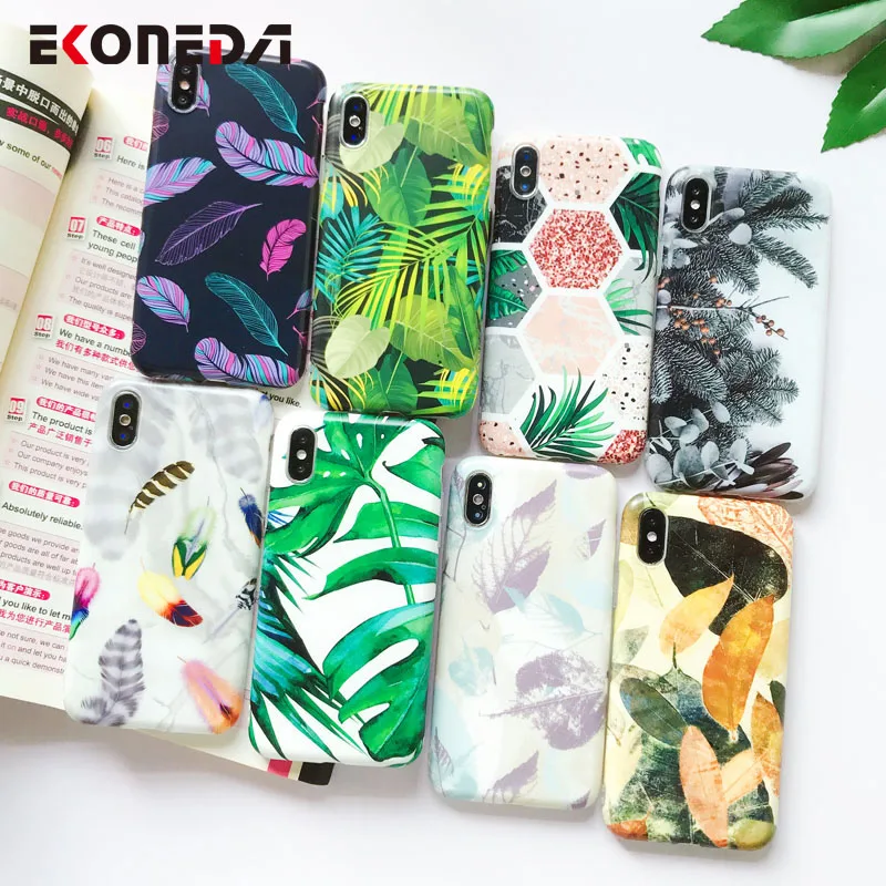 

EKONEDA Soft Case For iPhone 7 Case Silicone Leaves Feather For Coque iPhone X Case Cover For iPhone 8 6S 6 7 Plus XS Max XR