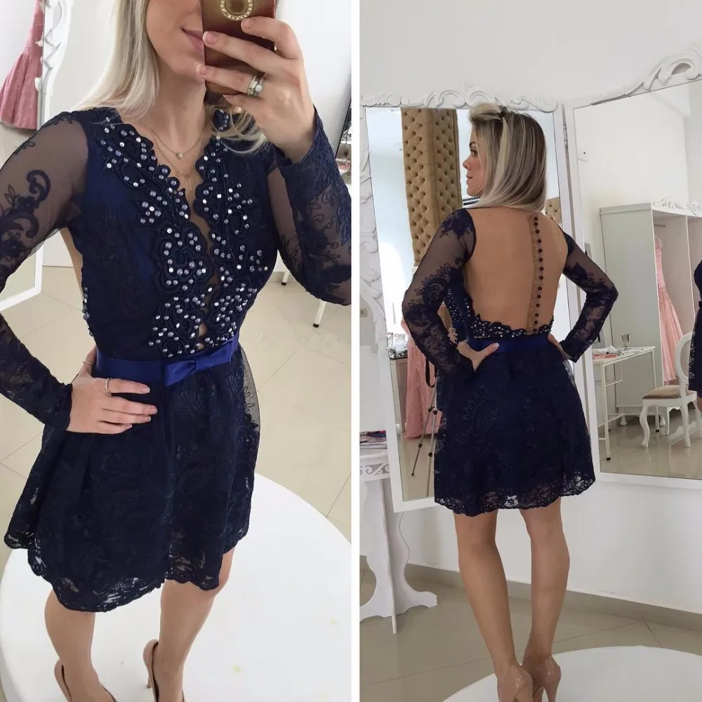 vestido de renda curto azul marinho