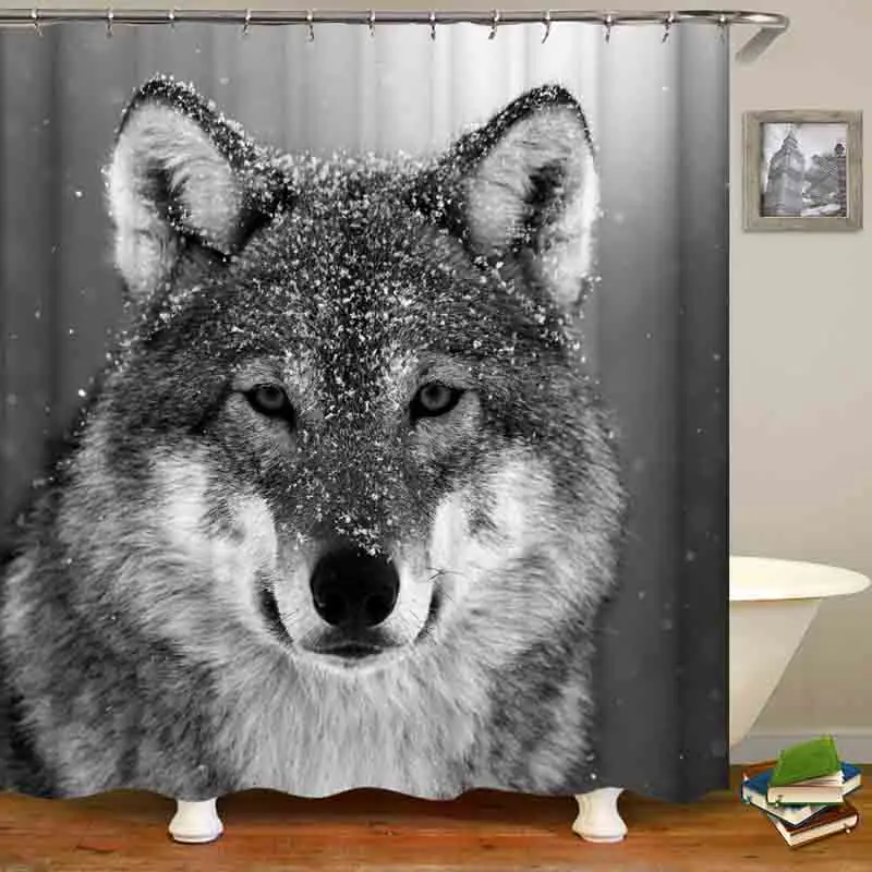 

Hot selling Funny Wolf dog shower curtains 3D bathroom shower curtains fabric waterproof shower curtain funny shower curtain