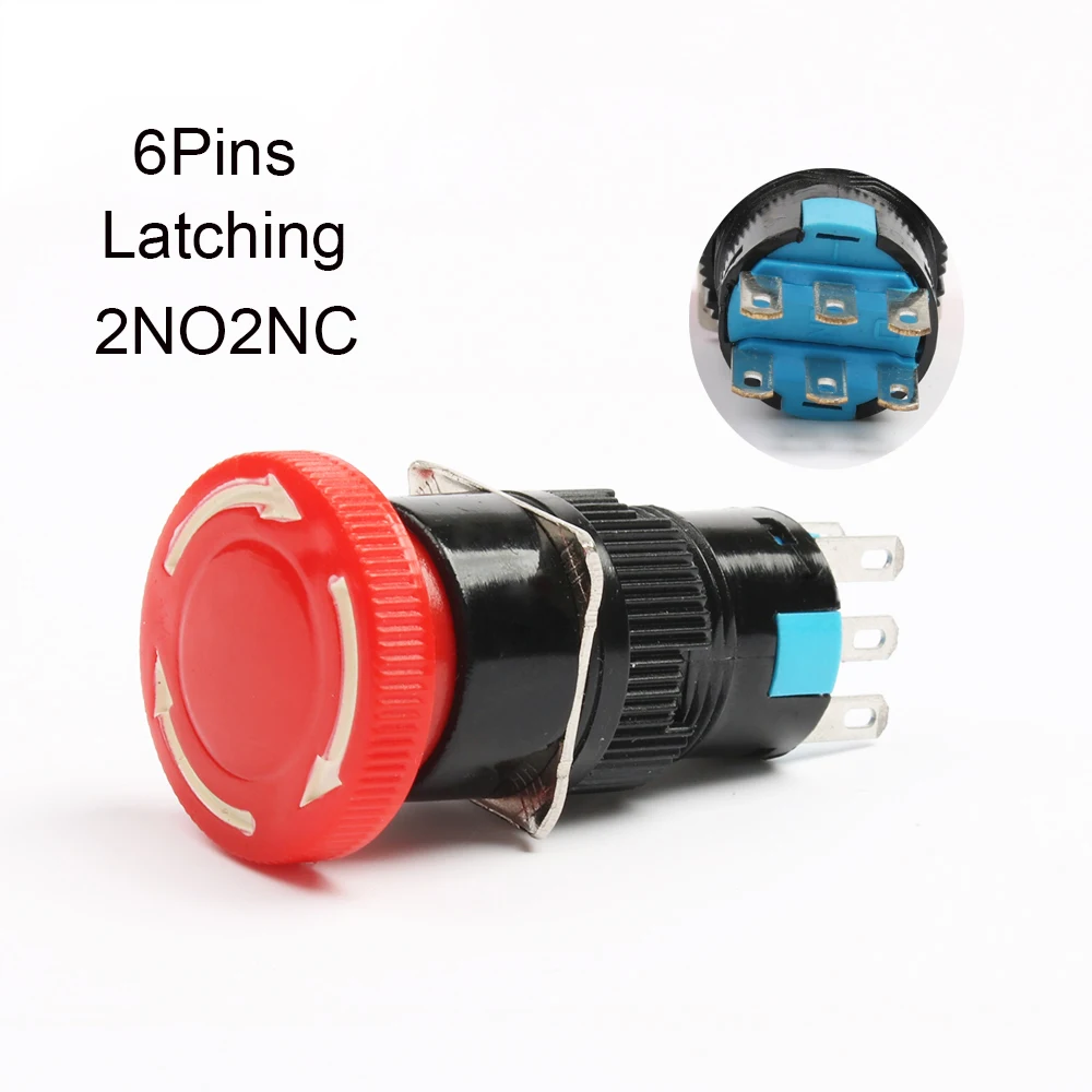 16mm Emergency Stop Rotary Push Button Switch Turn lock 1NO1NC/2NO2NC Latching self-Locking Single row/Double row e-stop switch