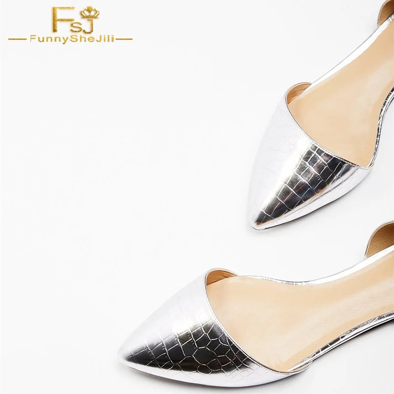 

Mirror Silver D'Orsay Flats Python Print Pointy Closed Toe Comfort Slip On Narrow Customization Simple Brand Design Women Shoes