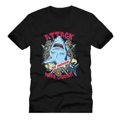 Акула атака дикий океан пловец dtg Мужская футболка футболки