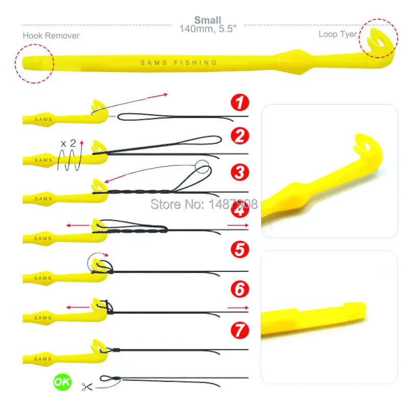 SAMSFX Quick Knot Tying Tool Loop Tyer Hook Remover w/ Zinger Retractors  Fly Fishing Gear Combo Fish Tackles Accessories