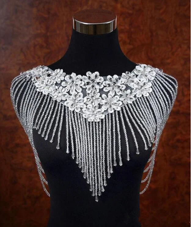 

Amazing Lace Appliques Bling Bling Crystal Beaded Bridal Wraps 2019 Beaded Wedding Shawl Jacket Bolero Jacket For Wedding White