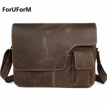 Crazy horse leder Vintage männer Umhängetasche 100% Echtes leder Crossbody 14 zoll Laptop Umhängetaschen Aktentasche LI-650