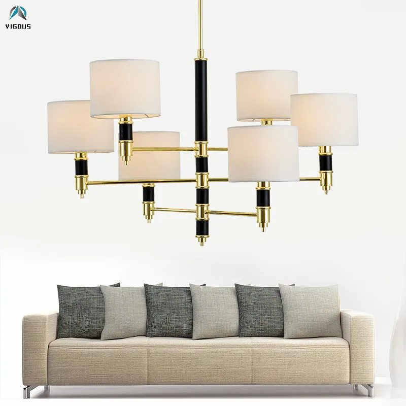 Discount Nordic Luxury Blue Glass / Fabric Lampshades Led Chandelier Modern Hanging Chandelier Foyer Lustre E14 Luminarias Deco Lamparas 1