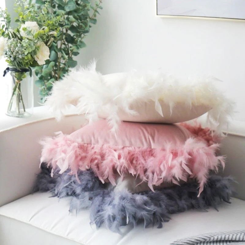 

Throw Pillow Case Plush Furry Cushion Cover Feather Velvet Furry Pillow for Home Room Sofa Decor 45cm