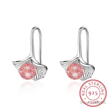 

New Design Natural Strawberry Crystal Moonstone Leaf Earrings 925 Sterling Silver Earrings oorbellen S-E789