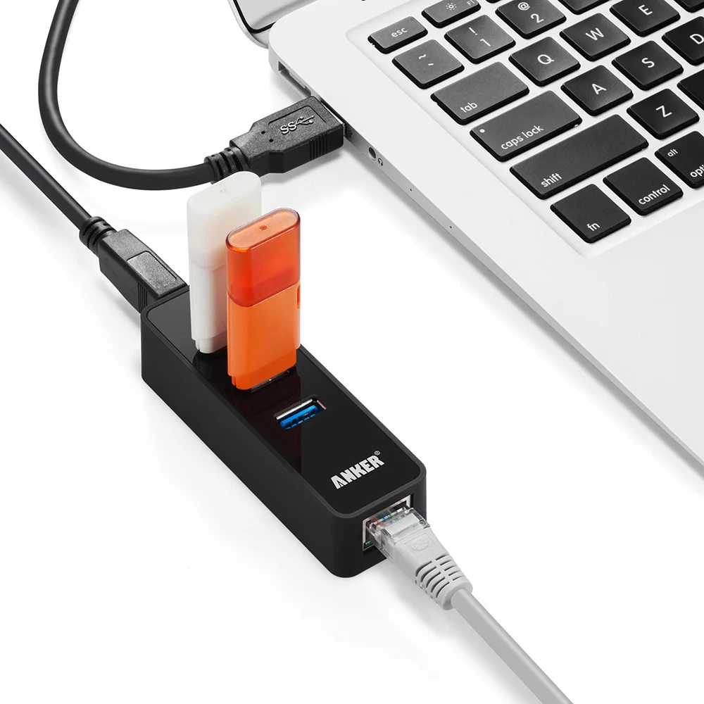 Anker 3-Порты и разъёмы USB 3,0 концентратор с конвертер Gigabit Ethernet, RJ45 Gigabit Ethernet Порты и разъёмы для Windows XP, Windows Vista, Windows Win7/8, Mac OS и т. д