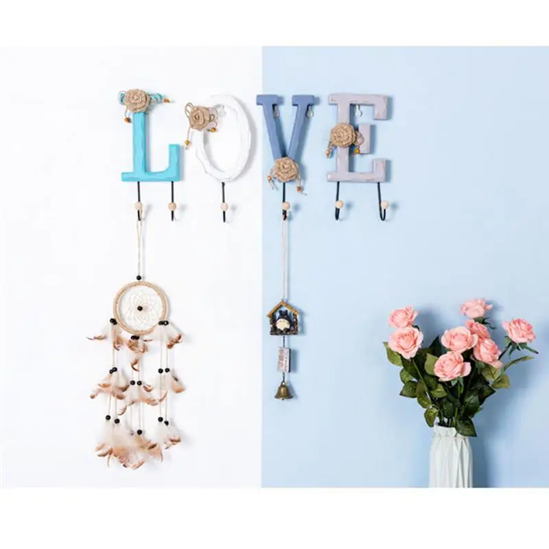 4pcs/Pack Wooden Hook English HOME Letters Coat Hat Hooks Creative Home Decor Wall Furnishing Articles For Wall Hanging